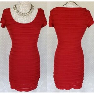 Max Studio Red Ruffle Bodycon‎ Dress Cocktail Party Evening Career Women's L